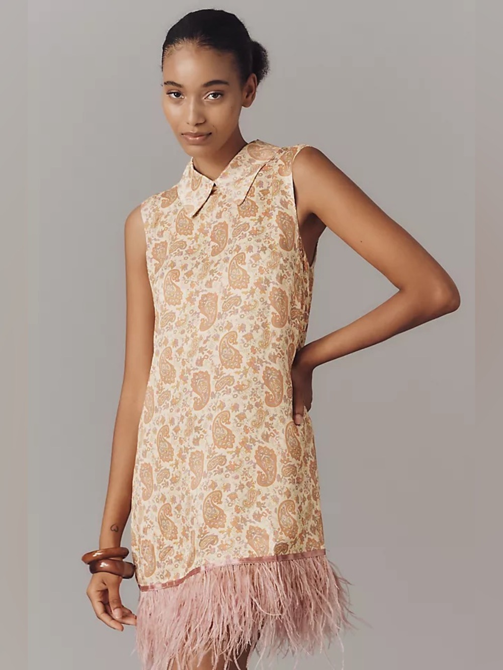 Anthropologie Maude Club Emery Collared Feather Hem Paisley Mini Shift Dress XS